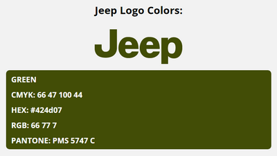 jeep brand colors in HEX, RGB, CMYK, and Pantone