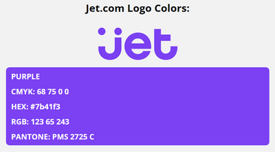 jet com brand colors in HEX, RGB, CMYK, and Pantone