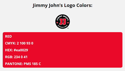 jimmy johns brand colors in HEX, RGB, CMYK, and Pantone