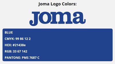 joma brand colors in HEX, RGB, CMYK, and Pantone