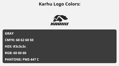 karhu brand colors in HEX, RGB, CMYK, and Pantone