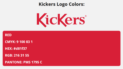kickers brand colors in HEX, RGB, CMYK, and Pantone