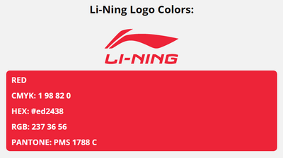 li ning brand colors in HEX, RGB, CMYK, and Pantone