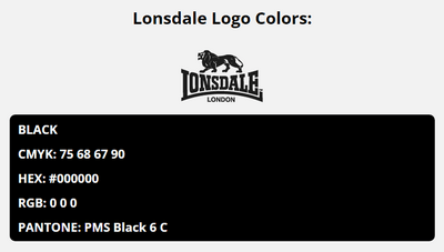 lonsdale brand colors in HEX, RGB, CMYK, and Pantone