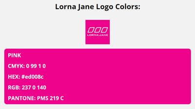 lorna jane brand colors in HEX, RGB, CMYK, and Pantone
