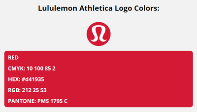 lululemon athletica brand colors in HEX, RGB, CMYK, and Pantone