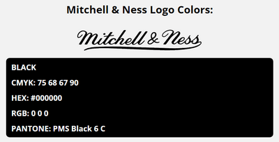 mitchell ness brand colors in HEX, RGB, CMYK, and Pantone