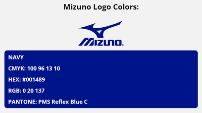 mizuno brand colors in HEX, RGB, CMYK, and Pantone