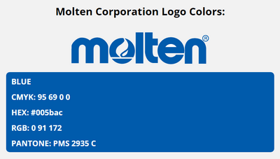 molten brand colors in HEX, RGB, CMYK, and Pantone