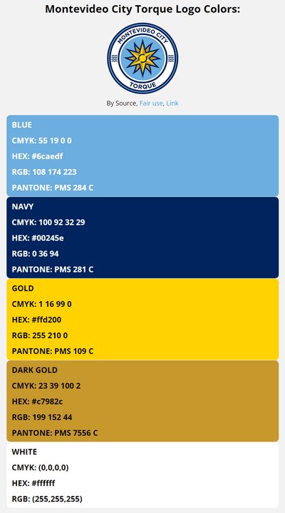 montevideo city torque team color codes in HEX, RGB, CMYK, and Pantone