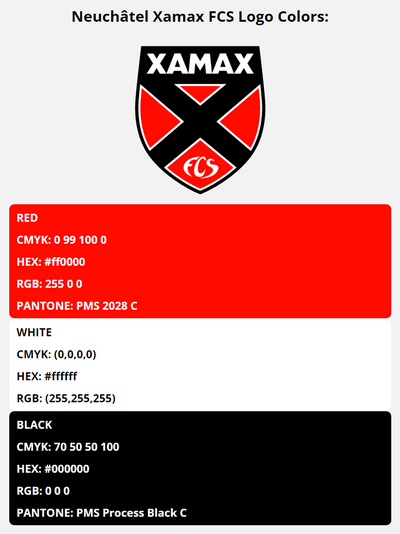 neuchatel xamax team colors codes in HEX, RGB, CMYK, and Pantone