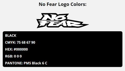 no fear brand colors in HEX, RGB, CMYK, and Pantone