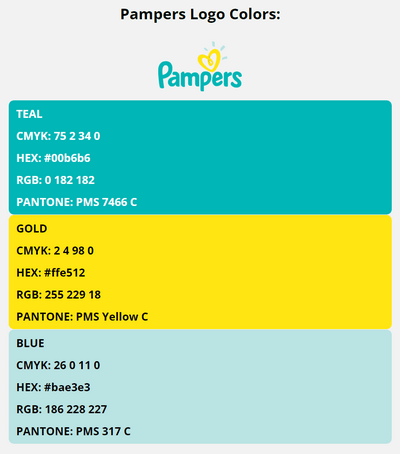 pampers brand colors in HEX, RGB, CMYK, and Pantone