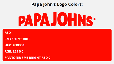 papa johns brand colors in HEX, RGB, CMYK, and Pantone