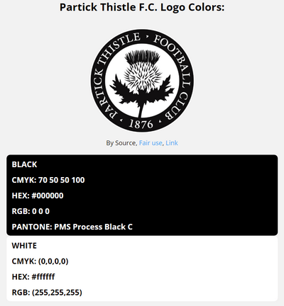 partick thistle team color codes in HEX, RGB, CMYK, and Pantone