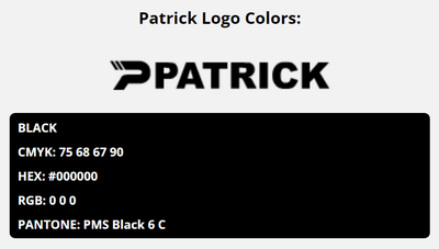 patrick brand colors in HEX, RGB, CMYK, and Pantone