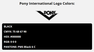 pony brand colors in HEX, RGB, CMYK, and Pantone