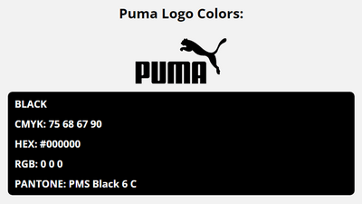 puma brand colors in HEX, RGB, CMYK, and Pantone