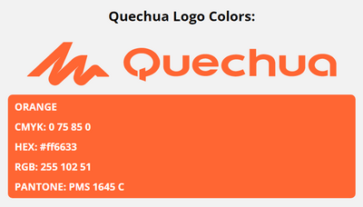 quechua brand colors in HEX, RGB, CMYK, and Pantone