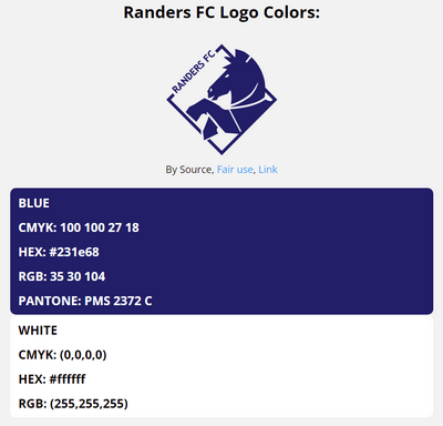 randers fc team color codes in HEX, RGB, CMYK, and Pantone