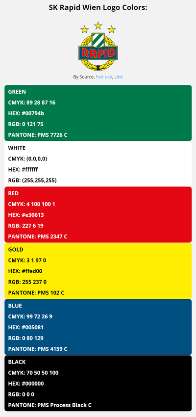rapid wien team color codes in HEX, RGB, CMYK, and Pantone