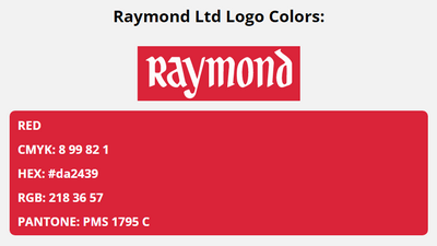 raymond ltd brand colors in HEX, RGB, CMYK, and Pantone
