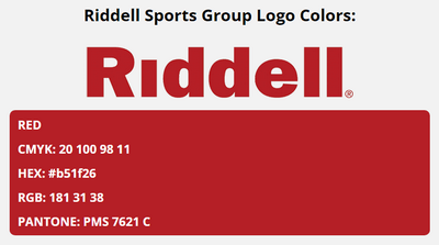 riddell brand colors in HEX, RGB, CMYK, and Pantone