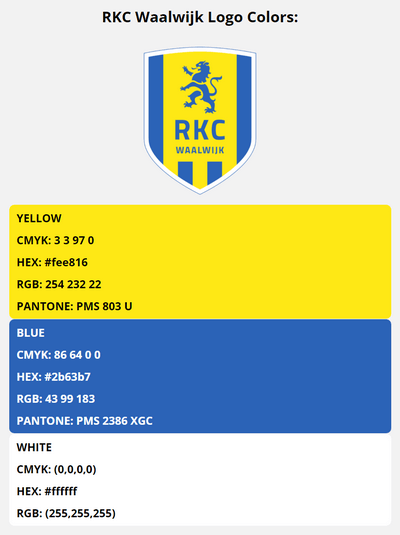 rkc waalwijk team color codes in HEX, RGB, CMYK, and Pantone