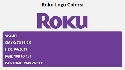 roku brand colors in HEX, RGB, CMYK, and Pantone
