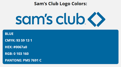sams club brand colors in HEX, RGB, CMYK, and Pantone