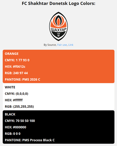 shakhtar donetsk team color codes in HEX, RGB, CMYK, and Pantone
