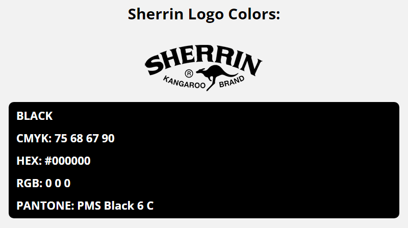sherrin brand colors in HEX, RGB, CMYK, and Pantone