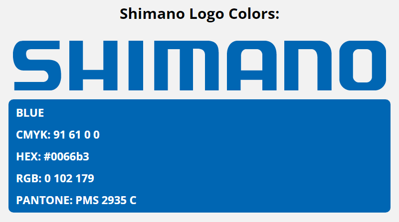 shimano brand colors in HEX, RGB, CMYK, and Pantone
