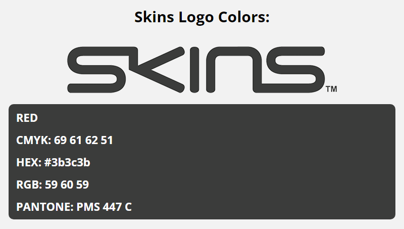 skins brand colors in HEX, RGB, CMYK, and Pantone