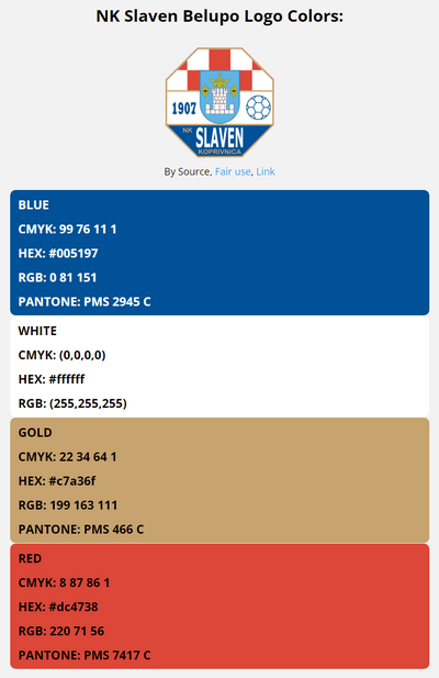 slaven belupo team color codes in HEX, RGB, CMYK, and Pantone color codes in HEX, RGB, CMYK, and Pantone