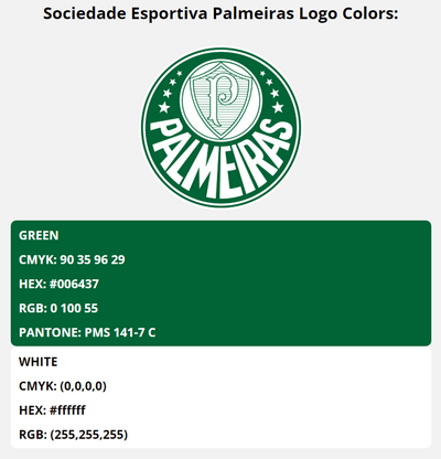 sociedade esportiva palmeiras team colors codes in HEX, RGB, CMYK, and Pantone