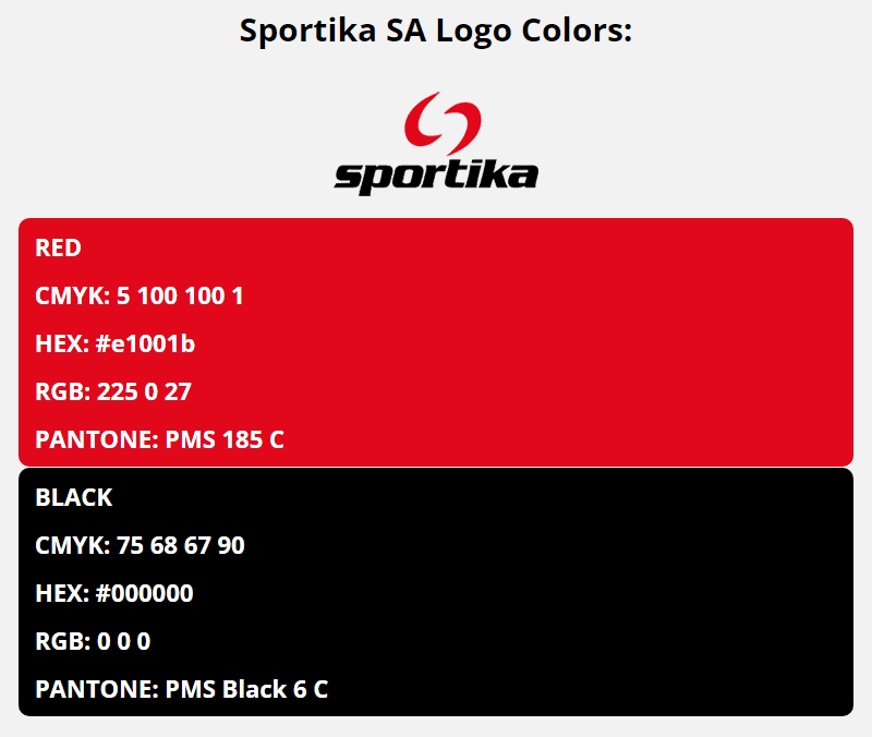 sportika brand colors in HEX, RGB, CMYK, and Pantone