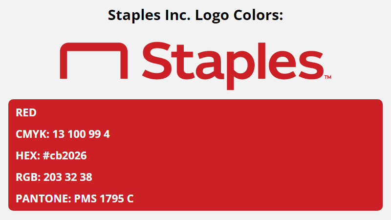 staples brand colors in HEX, RGB, CMYK, and Pantone