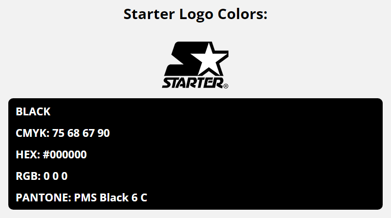 starter brand colors in HEX, RGB, CMYK, and Pantone