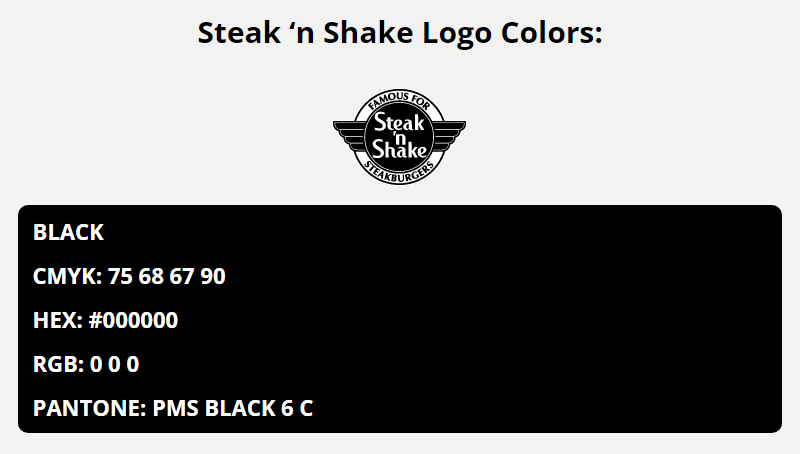 steak n shake brand colors in HEX, RGB, CMYK, and Pantone