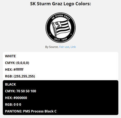 sturm graz team color codes in HEX, RGB, CMYK, and Pantone