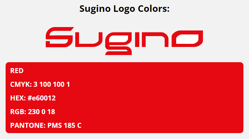sugino brand colors in HEX, RGB, CMYK, and Pantone