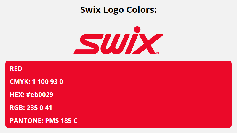 swix brand colors in HEX, RGB, CMYK, and Pantone