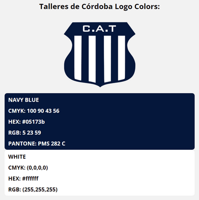 talleres de cordoba team color codes in HEX, RGB, CMYK, and Pantone