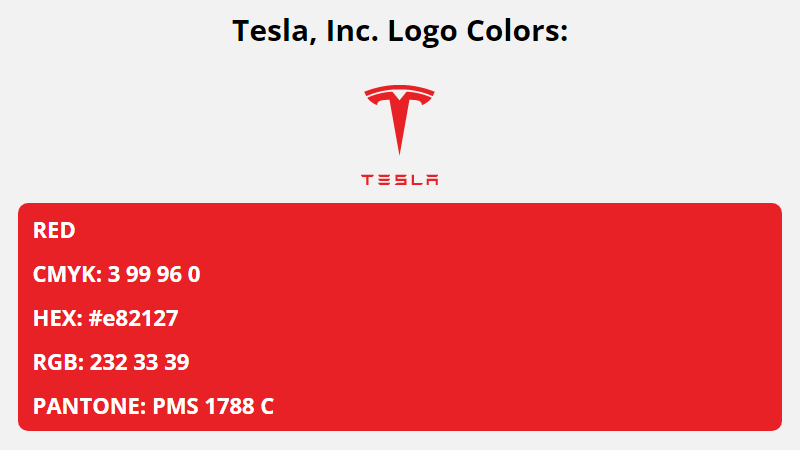 tesla brand colors in HEX, RGB, CMYK, and Pantone