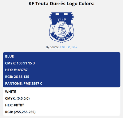 teuta team color codes in HEX, RGB, CMYK, and Pantone