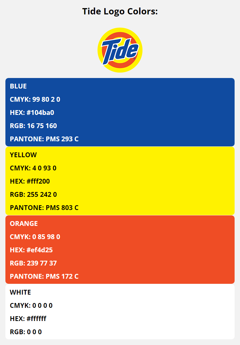 tide brand colors in HEX, RGB, CMYK, and Pantone