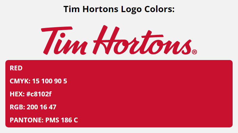 tim hortons brand colors in HEX, RGB, CMYK, and Pantone