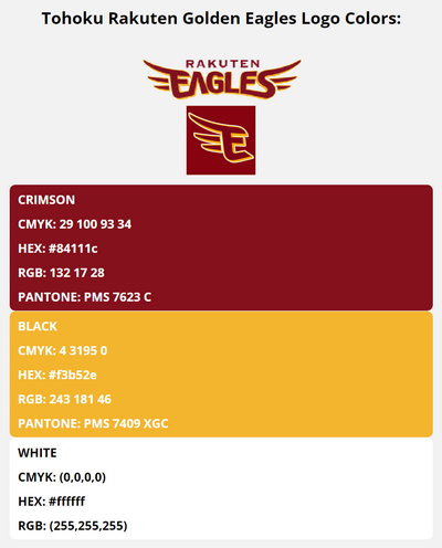 tohoku rakuten golden eagles team color codes in HEX, RGB, CMYK, and Pantone