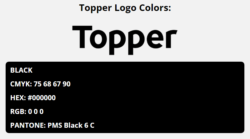 topper brand colors in HEX, RGB, CMYK, and Pantone